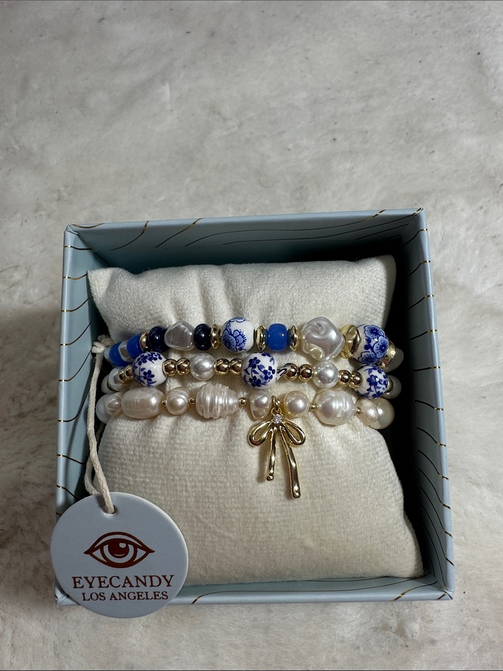 Eye Candy Los Angeles stretchy fresh water pearls set of 3 bracelets